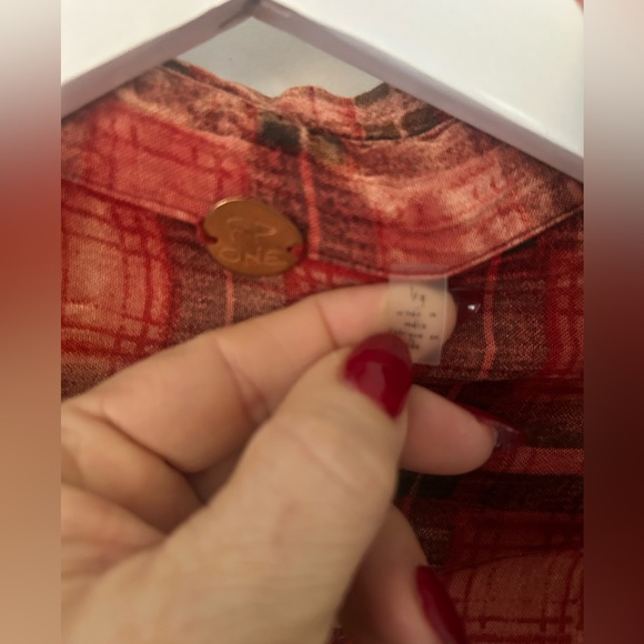 Free People Red and Black Plaid Button Down Shirt - Picture 2 of 2